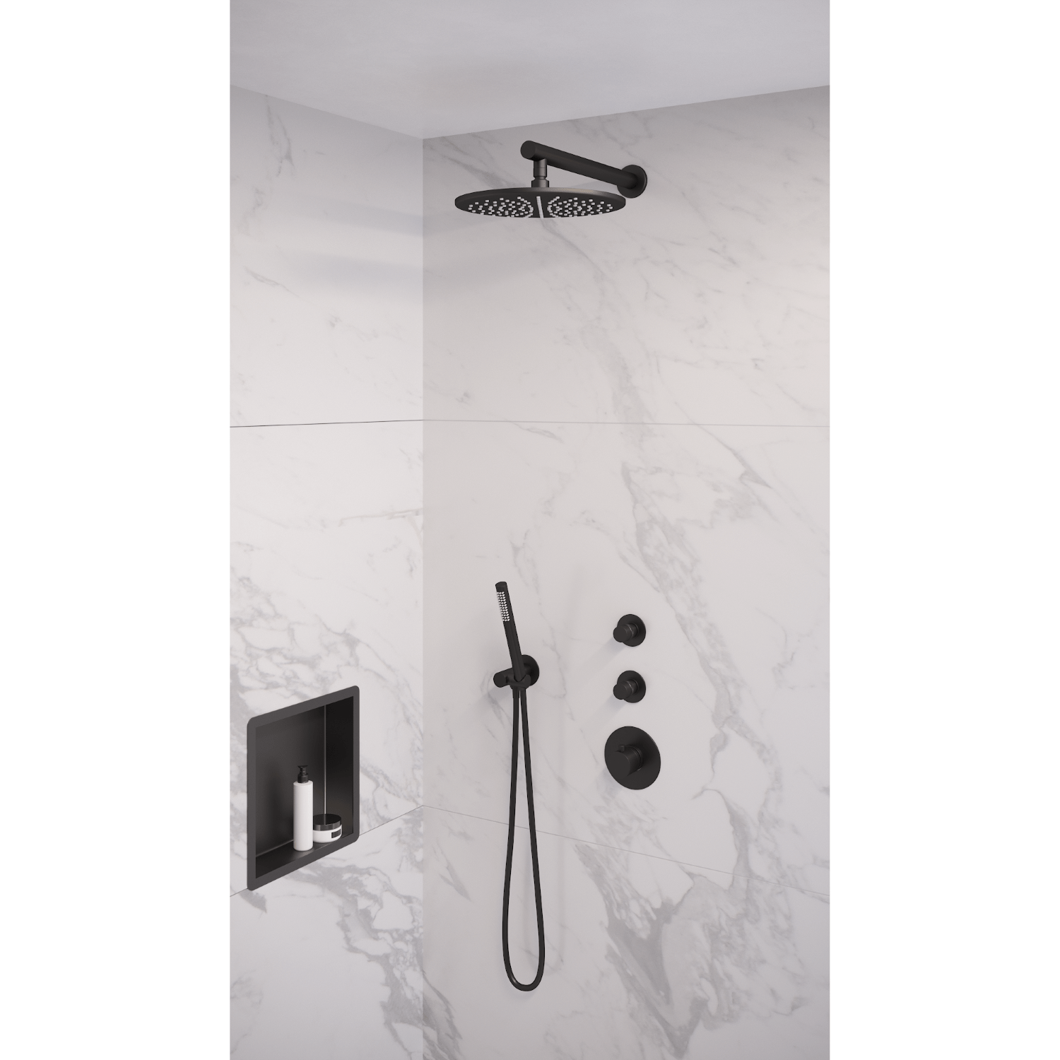 Thermostatisch Inbouwdoucheset Brauer Black 30 cm Hoofddouche Wandarm Staafhanddouche Mat Zwart Brauer