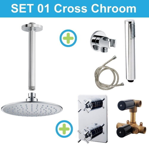 Wiesbaden inbouw regendouche set 01 Cross Chroom 