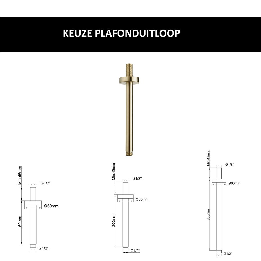 Wiesbaden Inbouw Regendouche Set Caral Rond Plafonduitloop Geborsteld Messing Goud PVD Coating