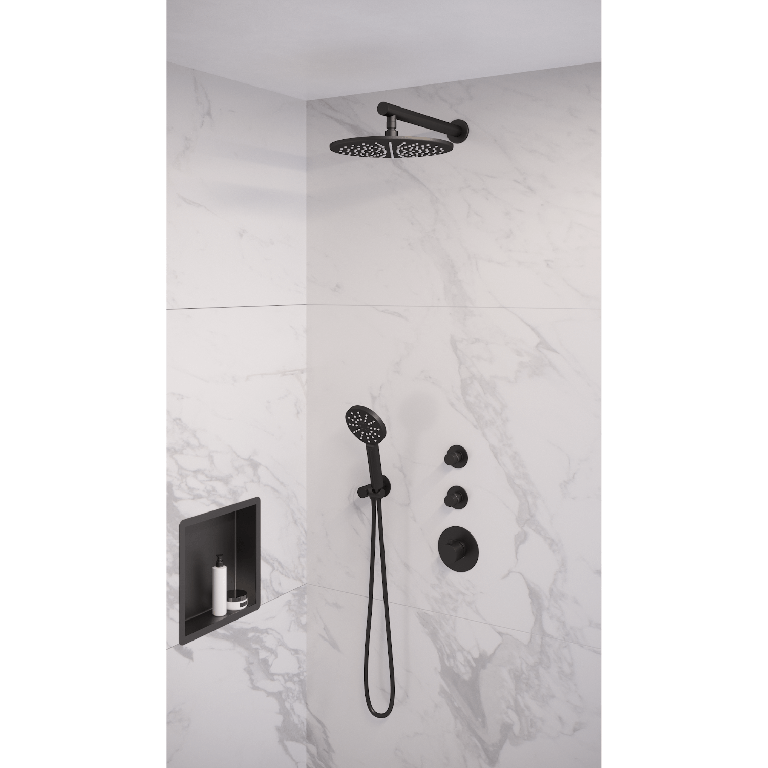 Thermostatisch Inbouwdoucheset Brauer Black 30 cm Hoofddouche Wandarm 3 Standen Handdouche Mat Zwart Brauer