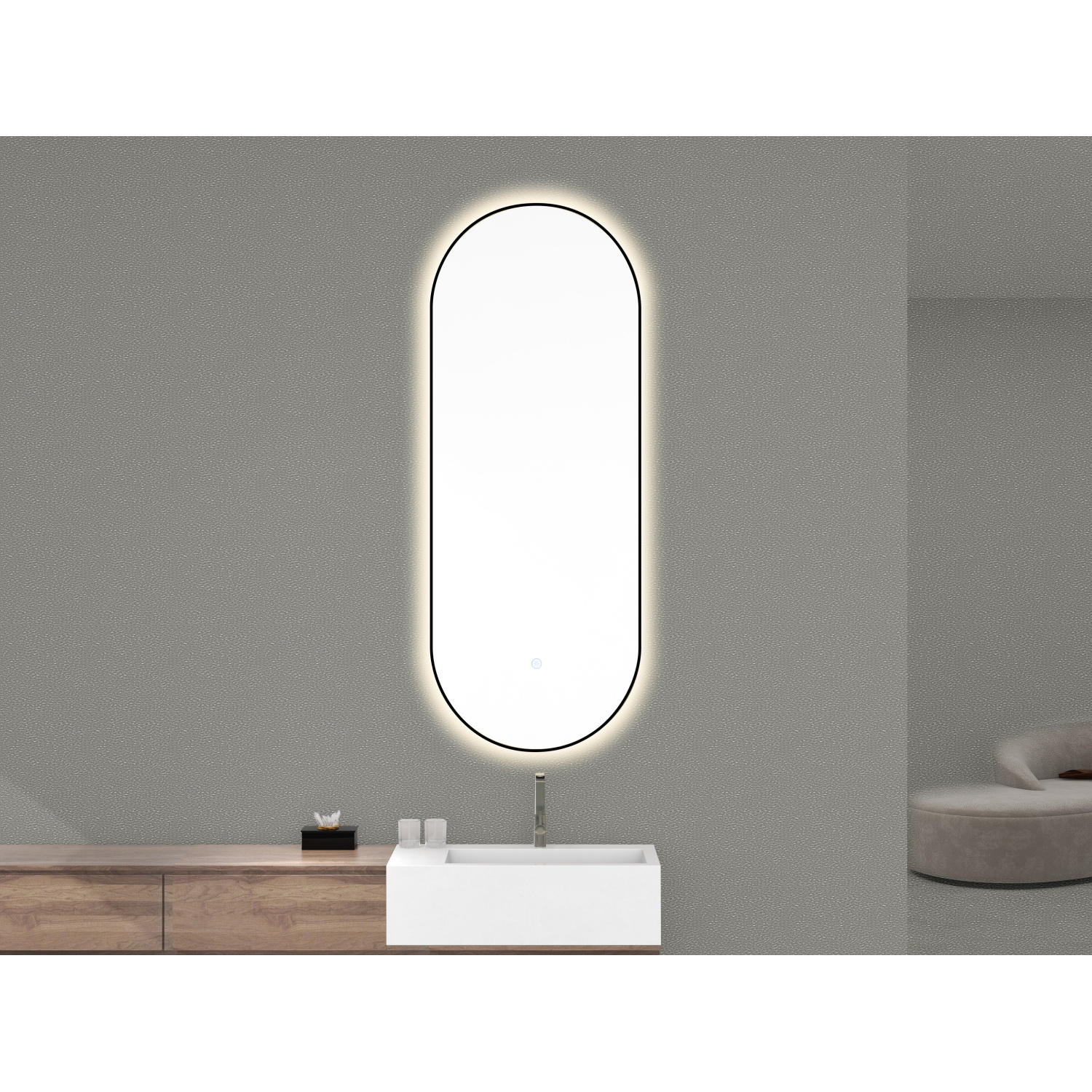 Ovale Spiegel Aquasplash Mino met Dimbare LED Verlichting en Spiegelverwarming 50 x 100 cm Mat Zwart Aquasplash