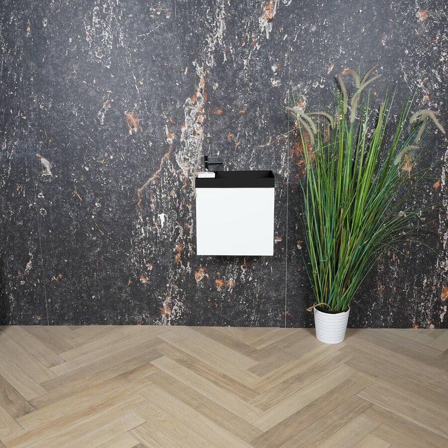 AKTIE! Fonteinmeubel Boss & Wessing Paris Fontein Mat Zwart 40 cm Hoogglans Wit (1 kraangat)