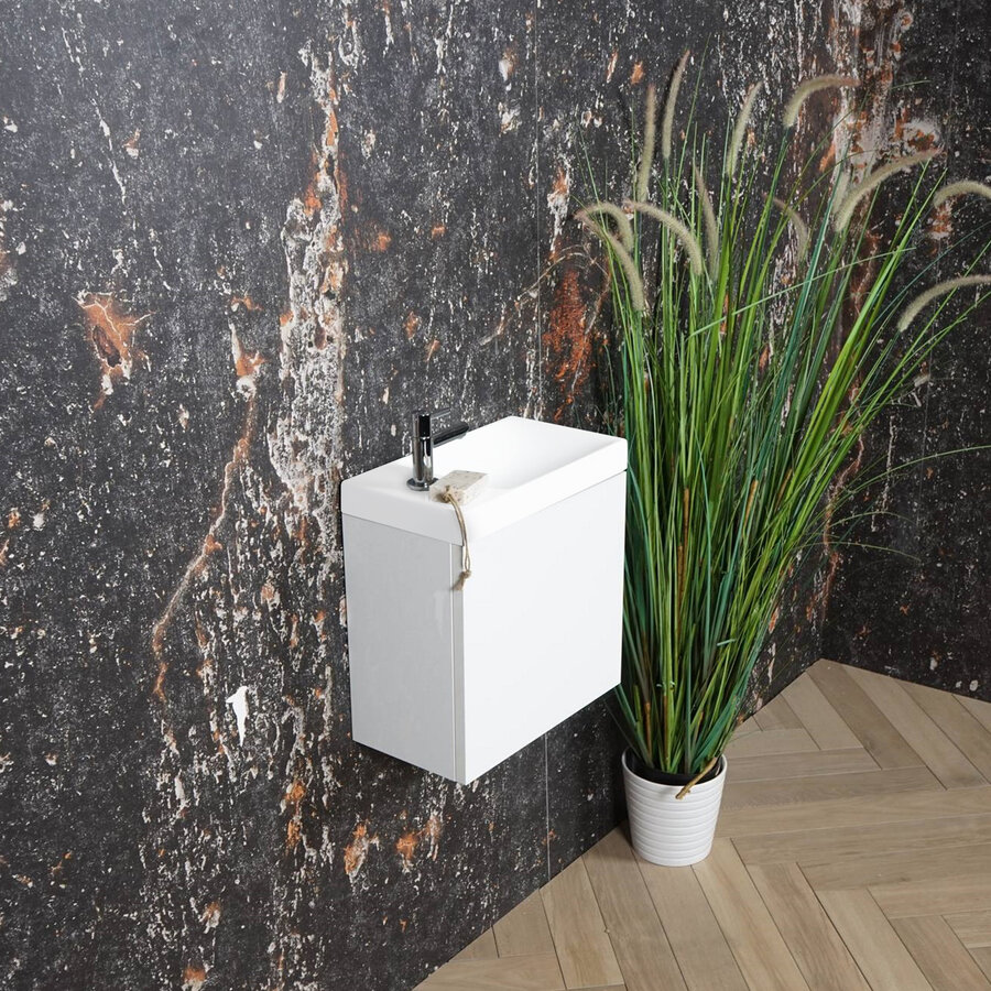 AKTIE! Fonteinmeubel Boss & Wessing Paris Fontein Mat Wit 40 cm Hoogglans Wit (1 kraangat)