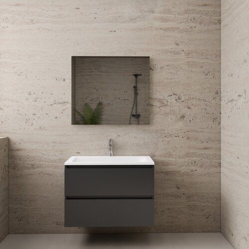 AKTIE! Badmeubel Boss & Wessing Paris 80 cm Mat Wit Wastafel Compleet Hoogglans Antraciet (1 kraangat) 