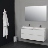 Badkamermeubel BWS Pepper Wastafel Acryl Incl Spiegelkast 2 Deurs Met 2 Kraangaten 120x55x46 cm Wit