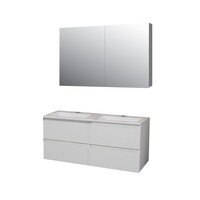 Badkamermeubel BWS Pepper Wastafel Acryl Incl Spiegelkast 2 Deurs Met 2 Kraangaten 120x55x46 cm Wit