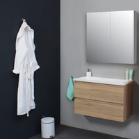 Badkamermeubel BWS Pepper Wastafel Acryl Incl Spiegelkast 2 Deurs Zonder Kraangat 80x55x46 cm Eiken