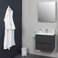 Badkamermeubel BWS Pepper Wastafel Porselein Incl Spiegelkast Met Kraangat 60x55x46 cm Antraciet