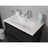 Badkamermeubel BWS Pepper Wastafel Porselein Incl Spiegelkast Met Kraangat 60x55x46 cm Antraciet