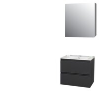 Badkamermeubel BWS Pepper Wastafel Porselein Incl Spiegelkast Met Kraangat 60x55x46 cm Antraciet