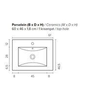 Badkamermeubel BWS Pepper Wastafel Porselein Incl Spiegelkast Met Kraangat 60x55x46 cm Antraciet