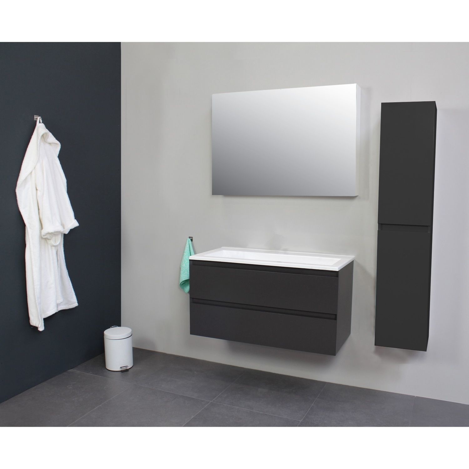 Badkamermeubel Boss & Wessing Pepper Acryl Wastafel Incl Spiegel Zonder Kraangat 100x55x46 cm Antraciet Boss & Wessing