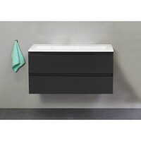 Badkamermeubel Boss & Wessing Pepper Acryl Wastafel Incl Spiegel Zonder Kraangat 100x55x46 cm Antraciet