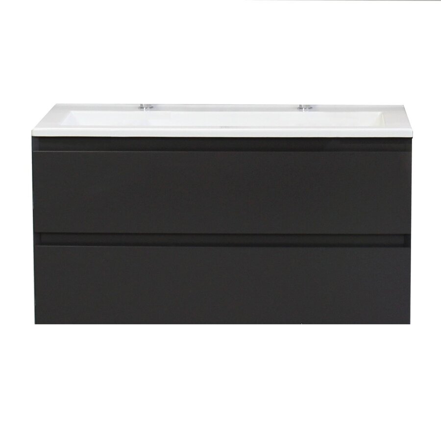 Badkamermeubel Boss & Wessing Pepper Acryl Wastafel Twee Kraangaten 100x55x46 cm Antraciet