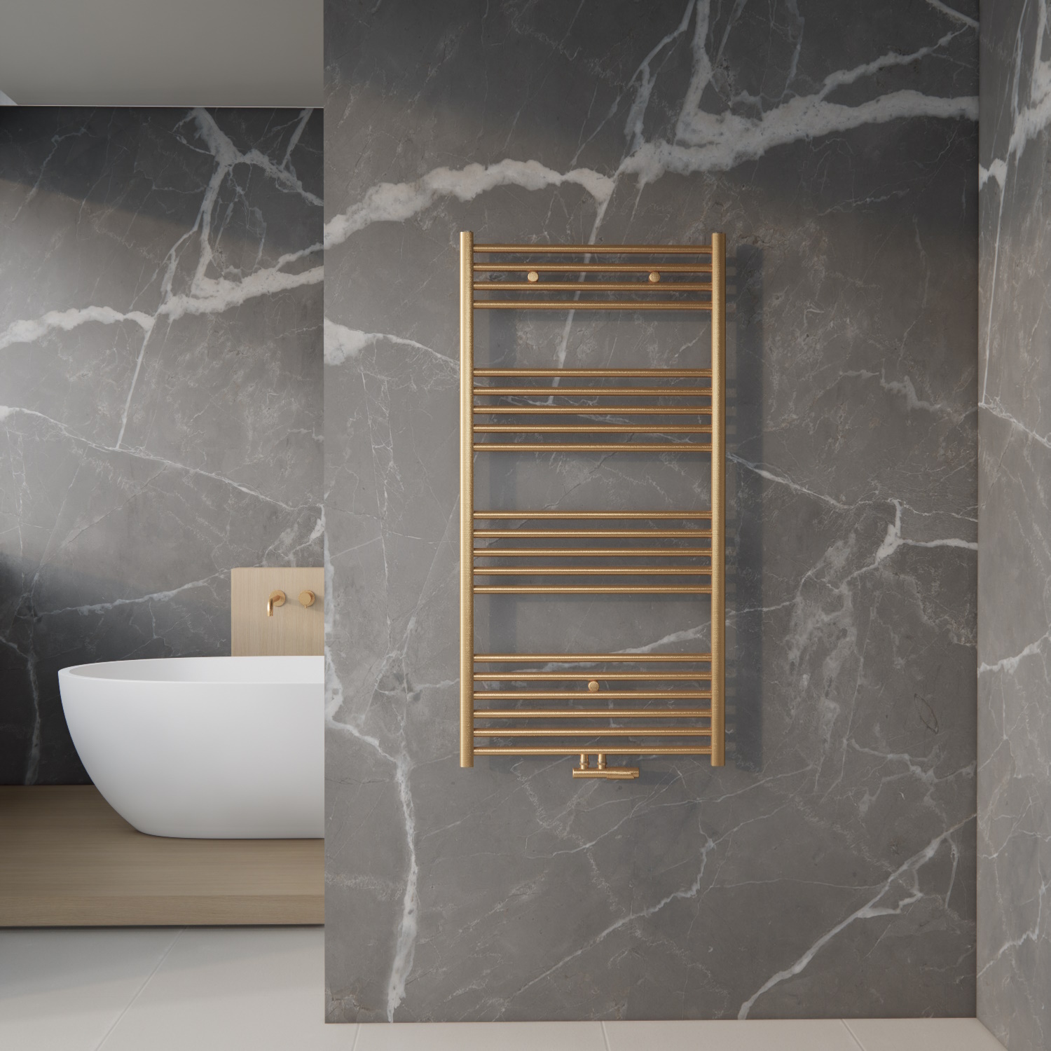 Handdoek Radiator BWS Cory 120x60 cm 414 Watt Midden en Zijaansluiting Geborsteld Messing Goud Boss & Wessing