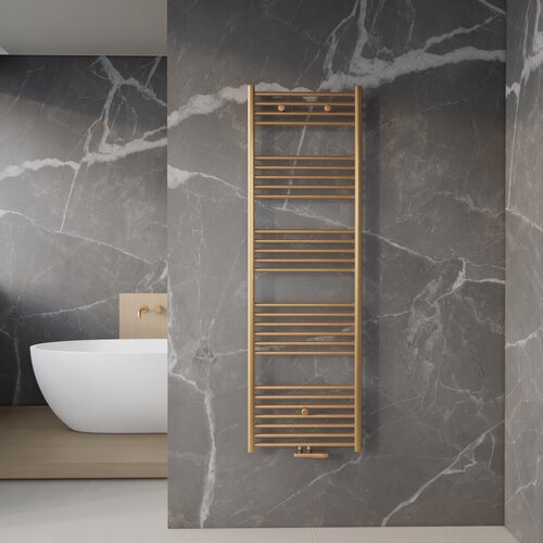 Handdoek Radiator BWS Cory 160x60 cm 557 Watt Midden en Zijaansluiting Geborsteld Messing Goud 