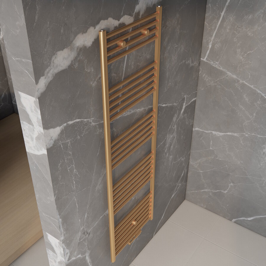 Handdoek Radiator BWS Cory 160x60 cm 557 Watt Midden en Zijaansluiting Geborsteld Messing Goud