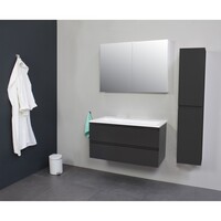 Badkamermeubel BWS Pepper Wastafel Acryl Incl Spiegelkast 2 Deurs Zonder Kraangat 100x55x46 cm Antraciet
