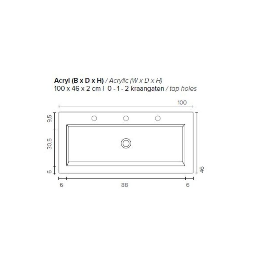 Badkamermeubel BWS Pepper Wastafel Acryl Incl Spiegelkast 2 Deurs Zonder Kraangat 100x55x46 cm Antraciet