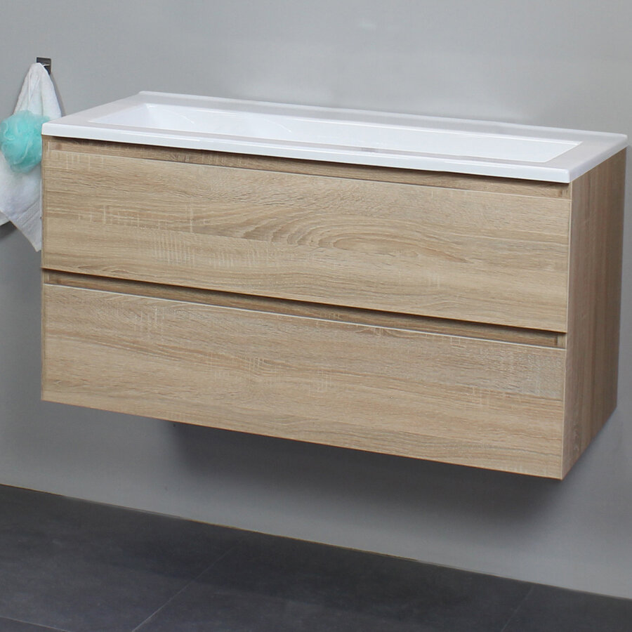 Badkamermeubel Boss & Wessing Pepper Acryl Wastafel Zonder Kraangat 100x55x46 cm Eiken