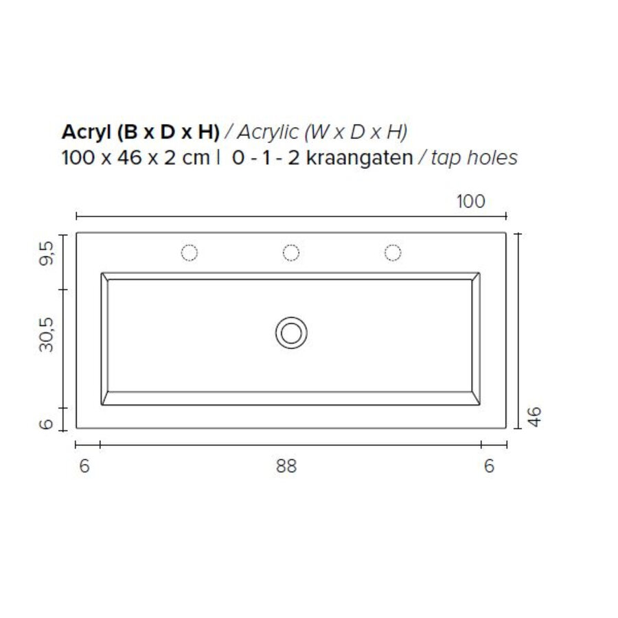 Badkamermeubel Boss & Wessing Pepper Acryl Wastafel Zonder Kraangat 100x55x46 cm Eiken