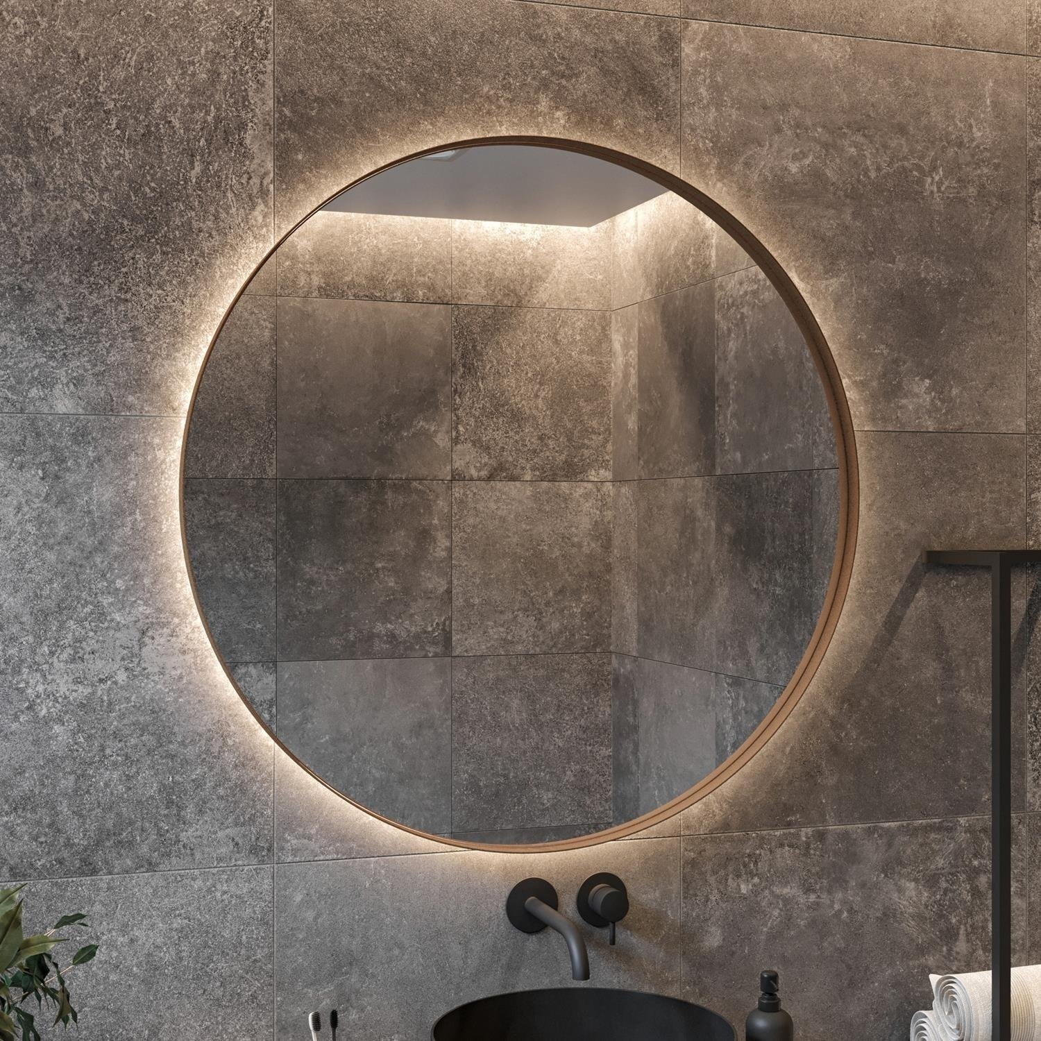 Spiegel AquaSplash Star Rond met LED 70 cm Koper Rose Aquasplash