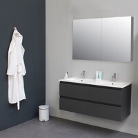 Badkamermeubel BWS Pepper Wastafel Porselein 2 Kraangaten Spiegelkast 120x55x46 cm Antraciet