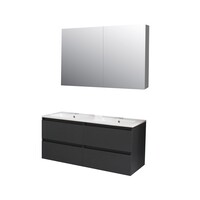 Badkamermeubel BWS Pepper Wastafel Porselein 2 Kraangaten Spiegelkast 120x55x46 cm Antraciet