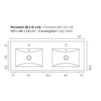 Badkamermeubel BWS Pepper Wastafel Porselein 2 Kraangaten Spiegelkast 120x55x46 cm Antraciet