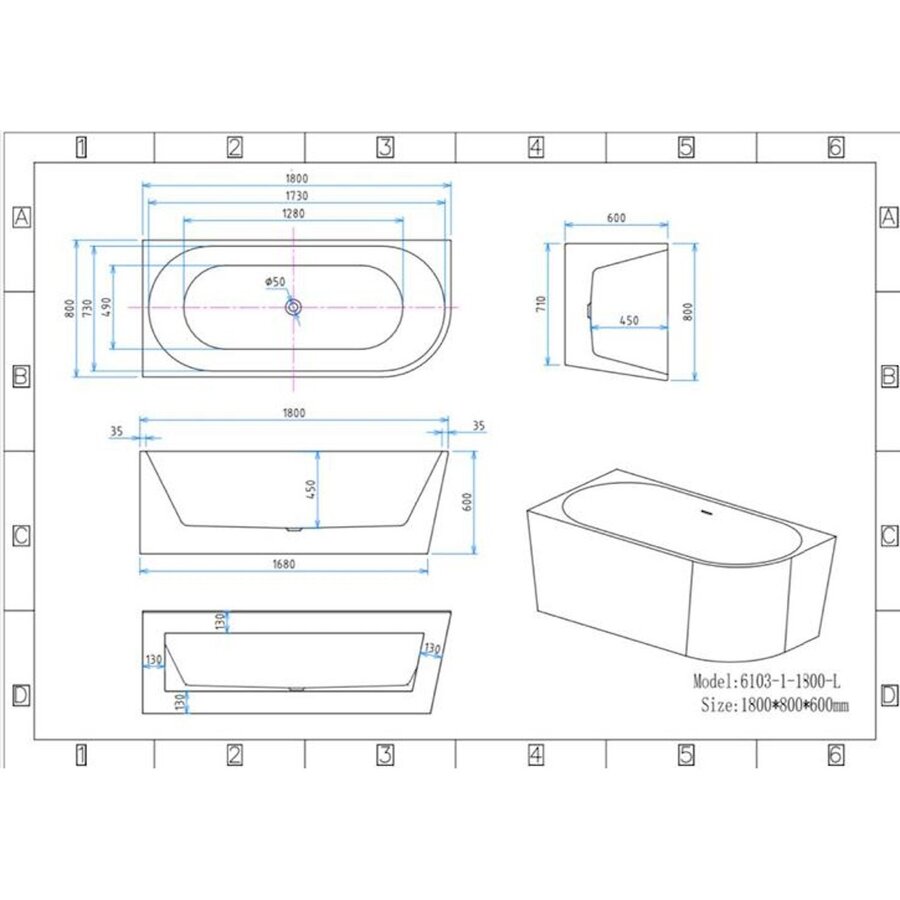 Vrijstaand Hoekbad Aquasplash Aloni Links 180x80 Wit