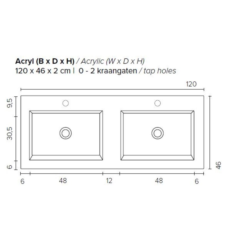 Badkamermeubel Boss & Wessing Pepper Acryl Wastafel Incl Spiegel Zonder Kraangat 120x55x46 cm Eiken