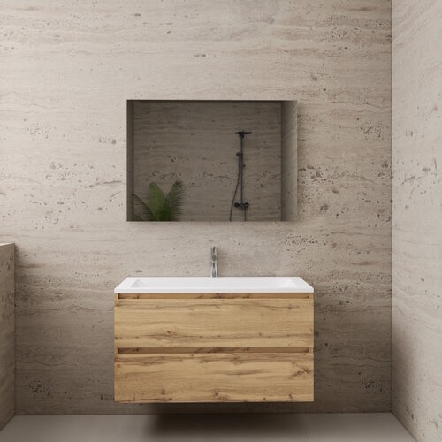 NIET MEER LEVERBAAR Aktie! Badmeubel Boss & Wessing Paris 100 cm Mat Wit Wastafel Compleet Dakota Oak (1 of 2 Kraangaten) 