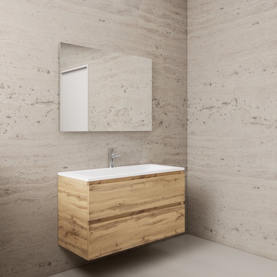 NIET MEER LEVERBAAR Aktie! Badmeubel Boss & Wessing Paris 100 cm Mat Wit Wastafel Compleet Dakota Oak (1 of 2 Kraangaten)