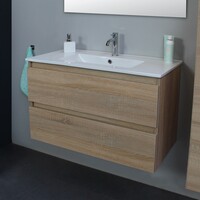 Badkamermeubel Boss & Wessing Pepper Wastafel Porselein Met Kraangat 80x55x46 cm Eiken