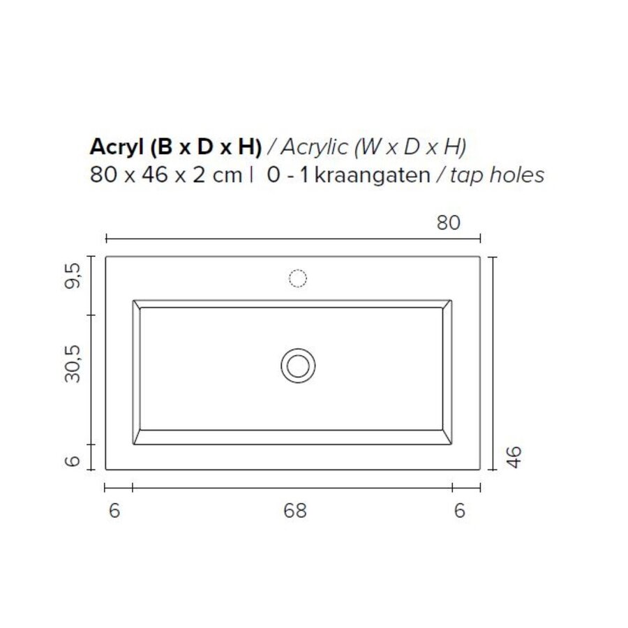 Badkamermeubel BWS Pepper Wastafel Acryl Incl Spiegelkast 2 Deurs Met Kraangat 80x55x46 cm Antraciet