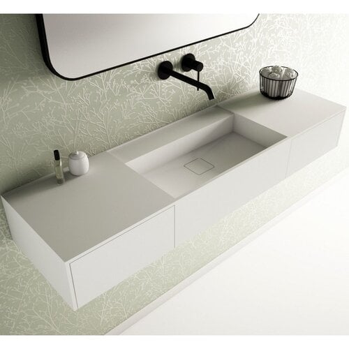 Wastafel Ideavit Solidbliss 140x40x20 cm Solid Surface 2 Opberg Lades Mat Wit 