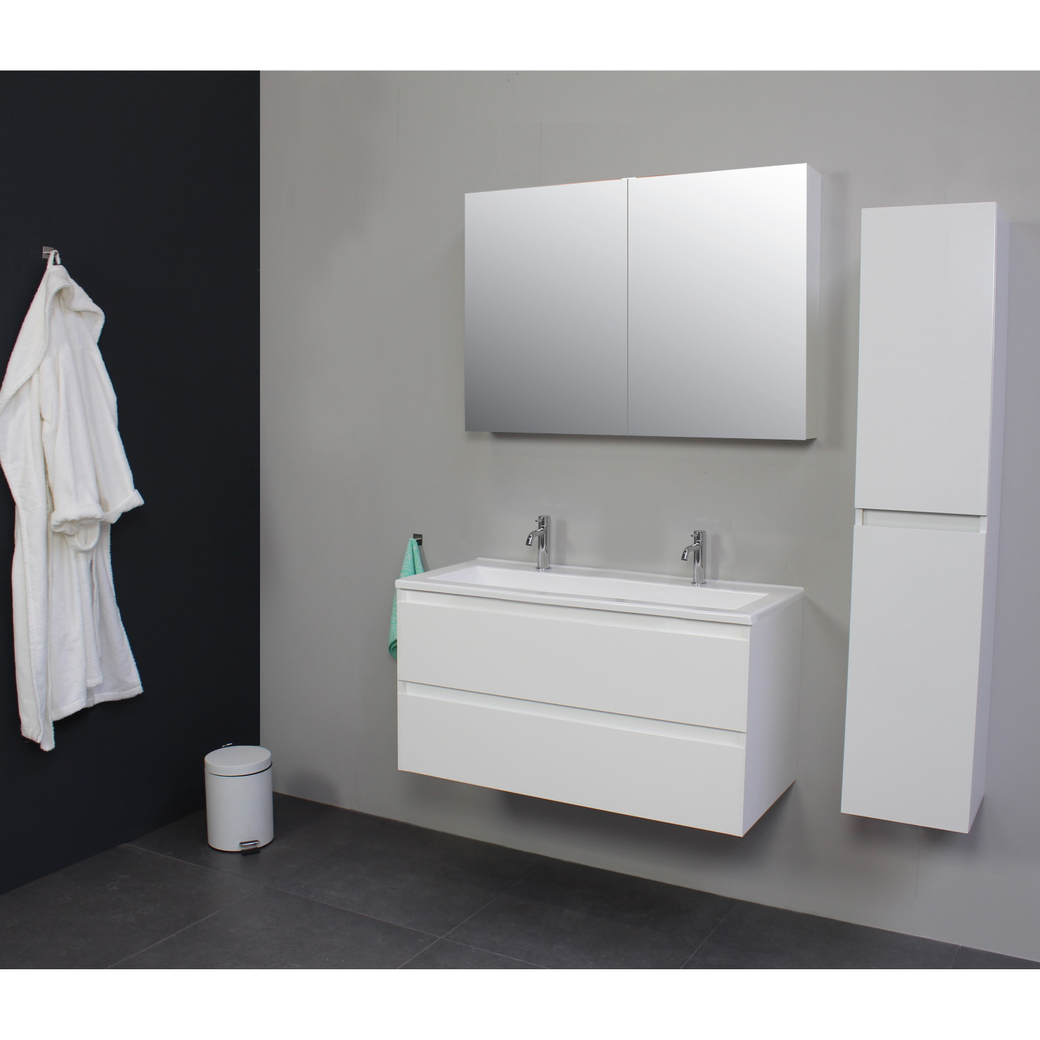 Badkamermeubel Boss & Wessing Pepper Acryl Wastafel Twee Kraangaten 100x55x46 cm Wit Boss & Wessing