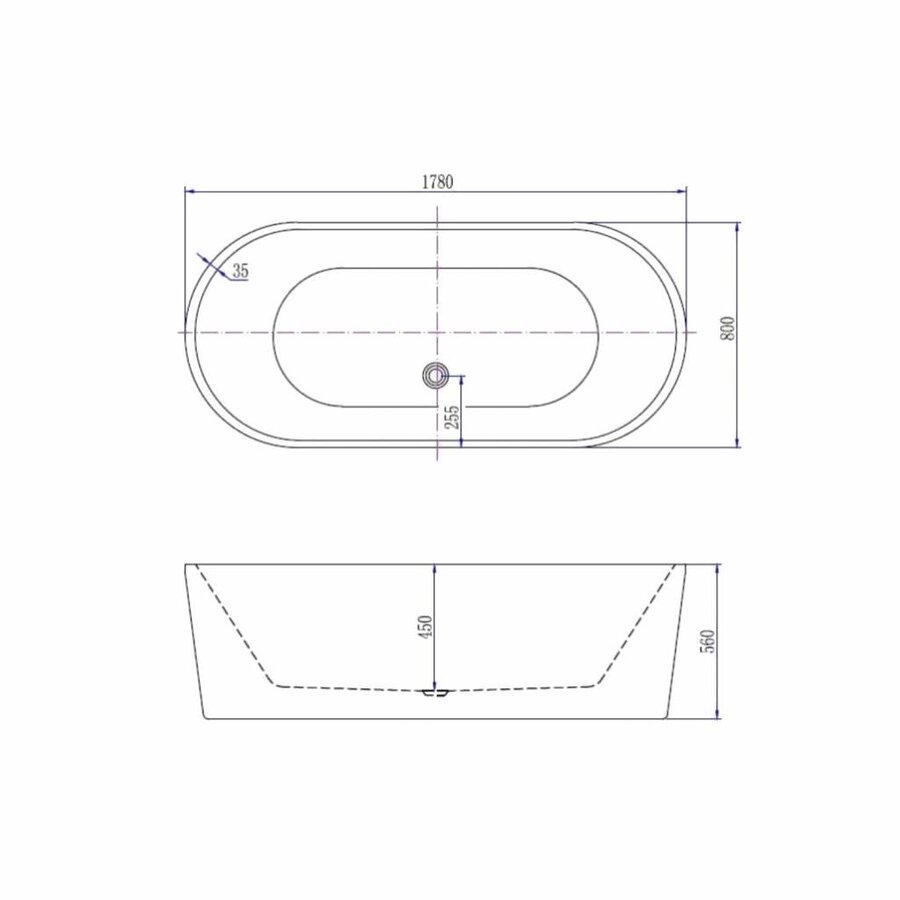 Vrijstaand Bad Luca Sanitair Primo 178x78x56cm Acryl Glans Wit CR