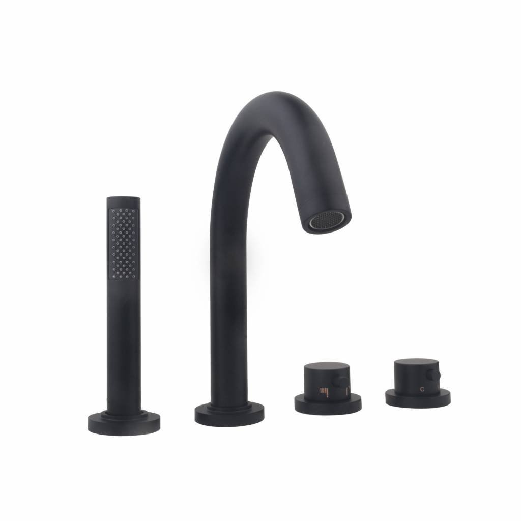AQS Badrandkraan Cemal 4-gats Thermostatisch Afbouwset Mat Zwart Boss & Wessing