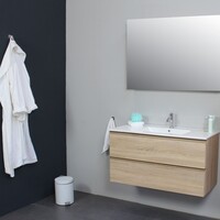 Badkamermeubel Boss & Wessing Pepper Wastafel Porselein Met Kraangat 100x55x46 cm Eiken