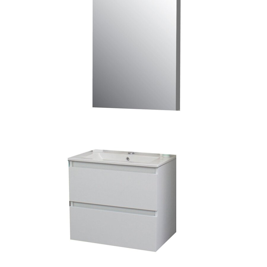 Badkamermeubel BWS Pepper Wastafel Porselein Incl Spiegelkast Met Kraangat 60x55x46 cm Wit
