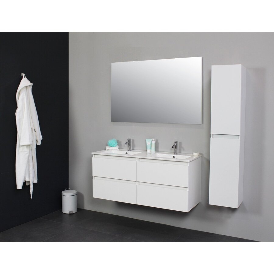 Badkamermeubel Boss & Wessing Pepper Wastafel Porselein Twee Kraangaten Incl Spiegel 120x55x46 cm Wit