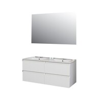 Badkamermeubel Boss & Wessing Pepper Wastafel Porselein Twee Kraangaten Incl Spiegel 120x55x46 cm Wit