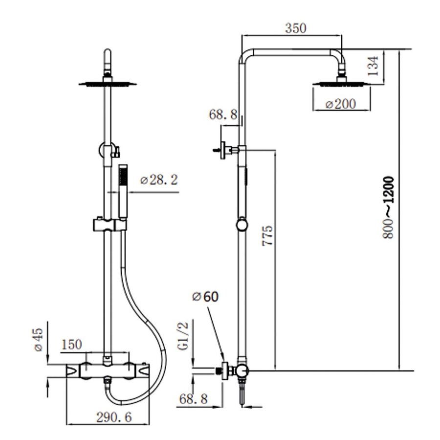 Opbouw Regendouche Set Aqua Splash Colorato Thermostatisch Hoofddouche 20 cm Rond Gunmetal