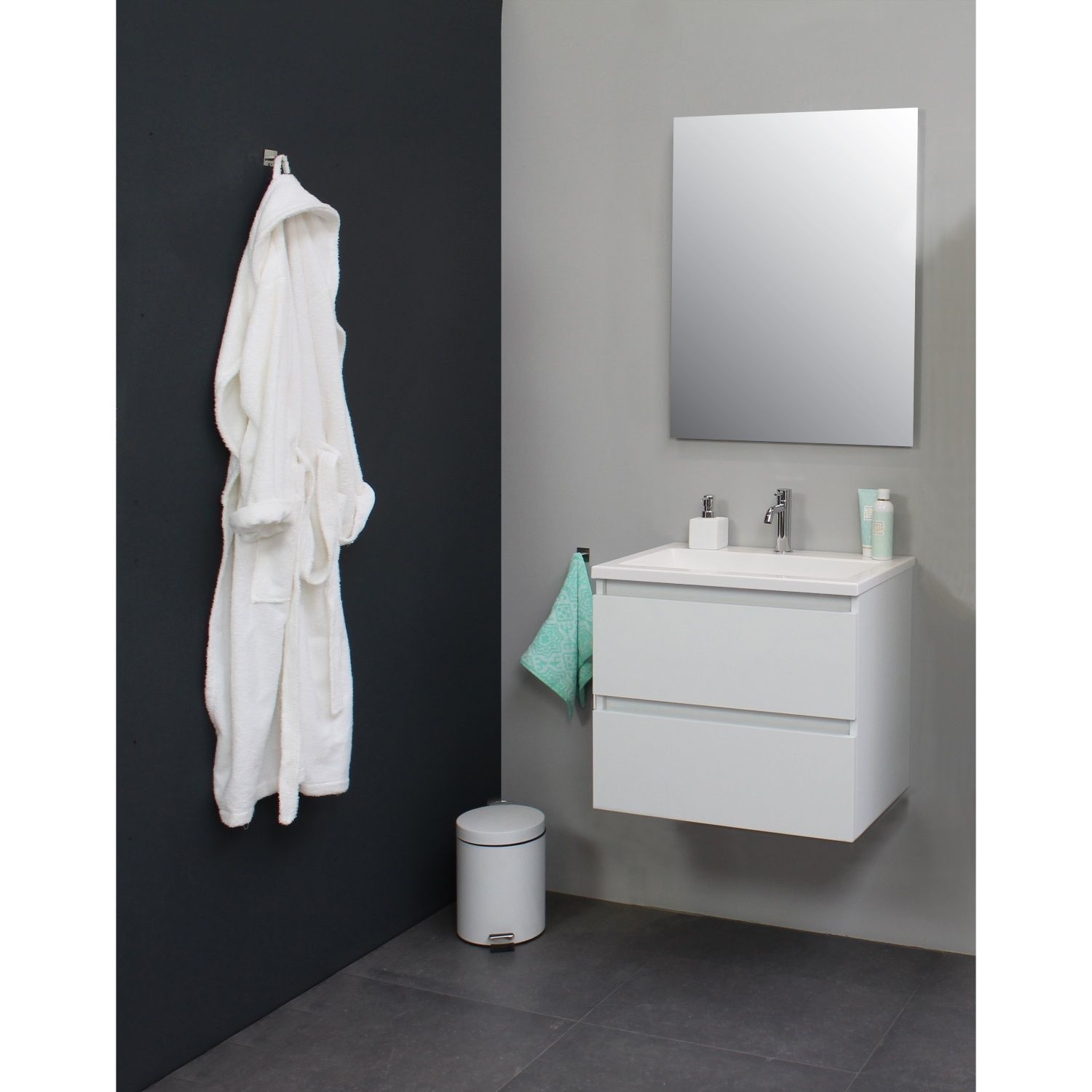 Badkamermeubel Boss & Wessing Pepper Acryl Wastafel Met Kraangat 60x55x46 cm Wit Boss & Wessing