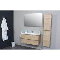 Badkamermeubel Boss & Wessing Pepper Wastafel Porselein Incl Spiegel En Kraangat 100x55x46 cm Eiken