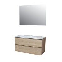 Badkamermeubel Boss & Wessing Pepper Wastafel Porselein Incl Spiegel En Kraangat 100x55x46 cm Eiken