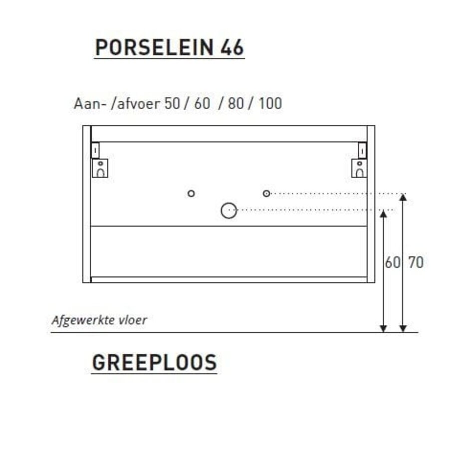 Badkamermeubel Boss & Wessing Pepper Wastafel Porselein Incl Spiegel En Kraangat 100x55x46 cm Eiken