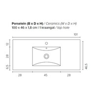 Badkamermeubel Boss & Wessing Pepper Wastafel Porselein Incl Spiegel En Kraangat 100x55x46 cm Eiken