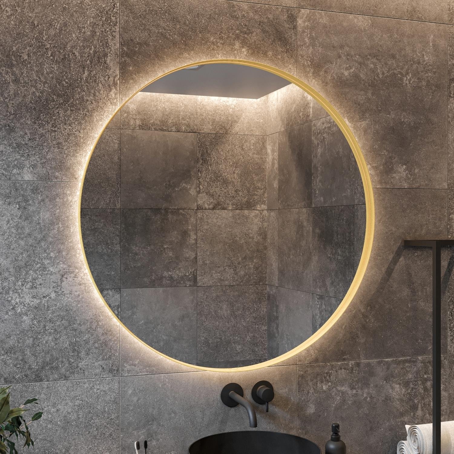 Spiegel AquaSplash Star Rond met LED 120 cm Mat Goud Aquasplash